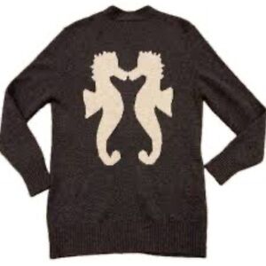 Seahorse Design Women's Cardigan - Brown and‎ Cream